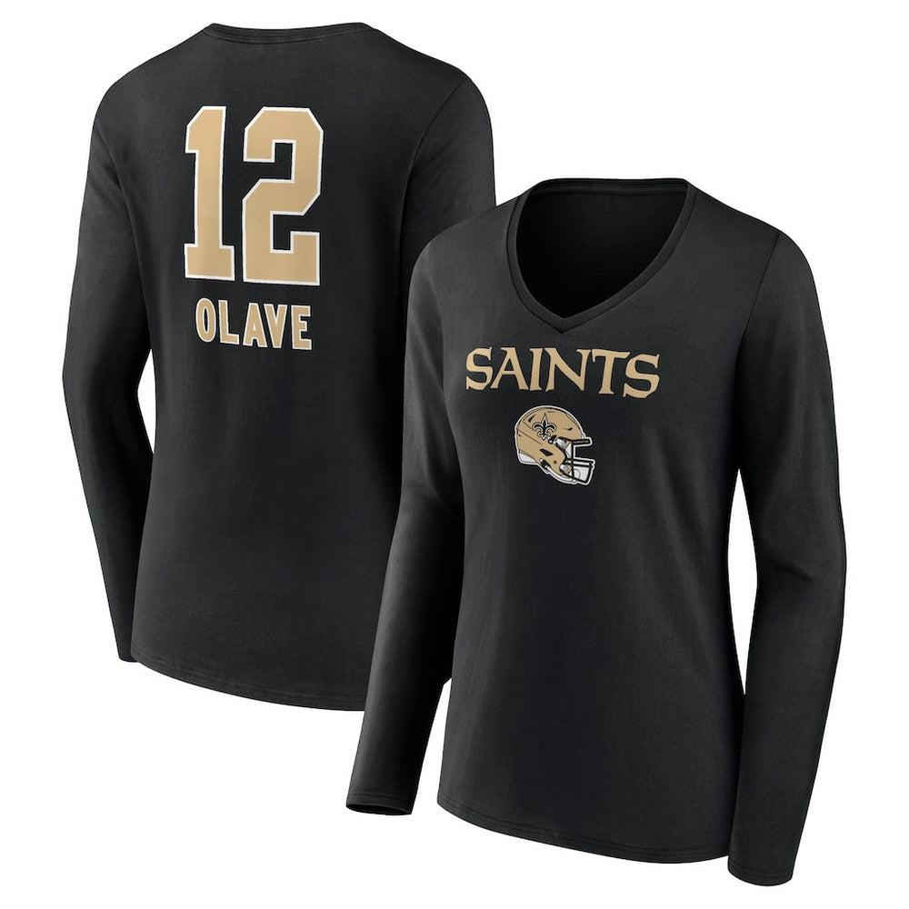 Chris Olave New Orleans Saints Women's Team Wordmark Player Name & Number Long Sleeve V-Neck T-Shirt Black