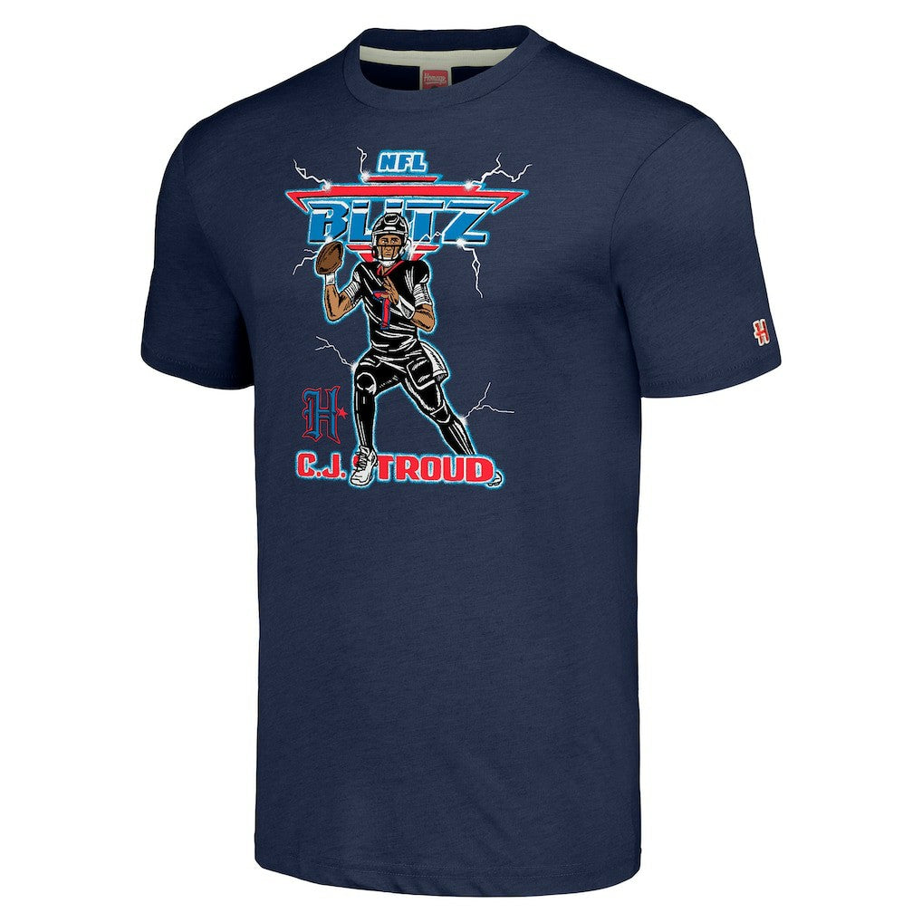 C.J. Stroud Houston Texans Homage Unisex NFL Blitz Player Tri-Blend T-Shirt Heathered Navy