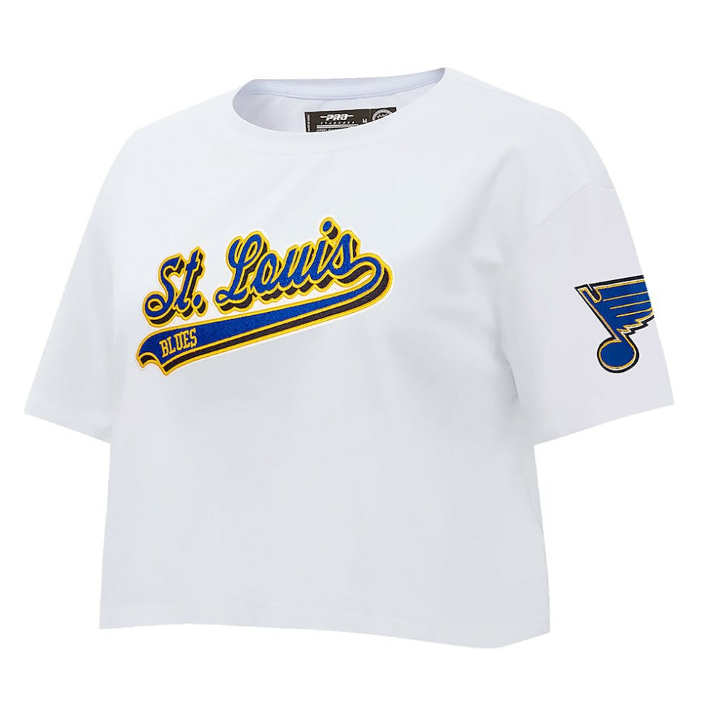 St. Louis Blues Pro Standard Women's Boxy Script Tail Cropped T-Shirt - White - NHL 200723682