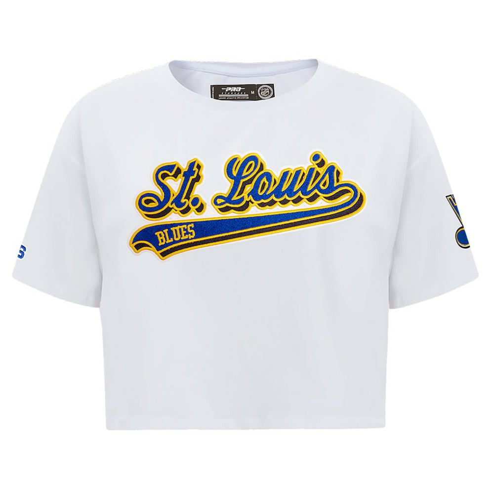 St. Louis Blues Pro Standard Women's Boxy Script Tail Cropped T-Shirt - White - NHL 200723682