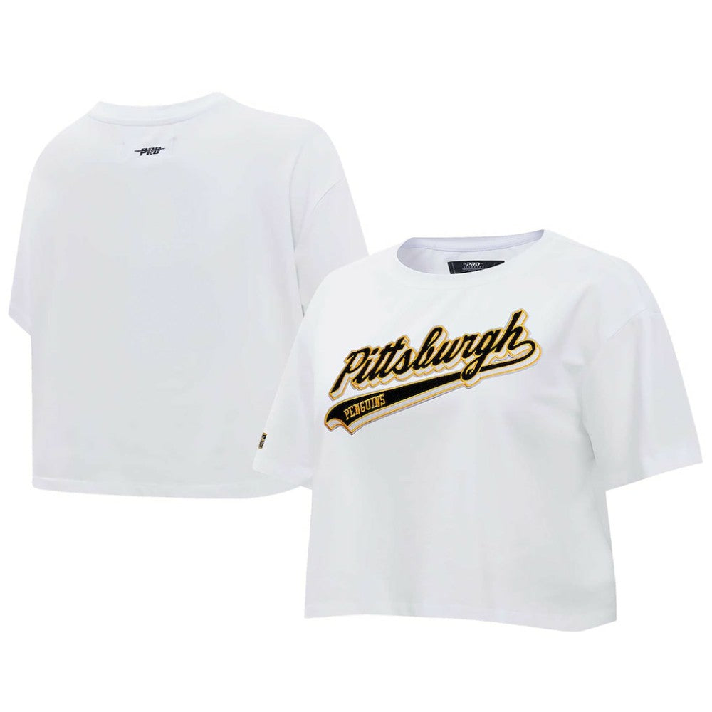 Pittsburgh Penguins Pro Standard Women's Boxy Script Tail Cropped T-Shirt - White - NHL 200723736