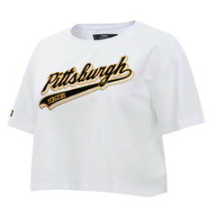 Pittsburgh Penguins Pro Standard Women's Boxy Script Tail Cropped T-Shirt - White - NHL 200723736
