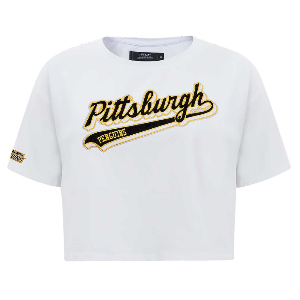 Pittsburgh Penguins Pro Standard Women's Boxy Script Tail Cropped T-Shirt - White - NHL 200723736