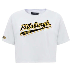 Pittsburgh Penguins Pro Standard Women's Boxy Script Tail Cropped T-Shirt - White - NHL 200723736