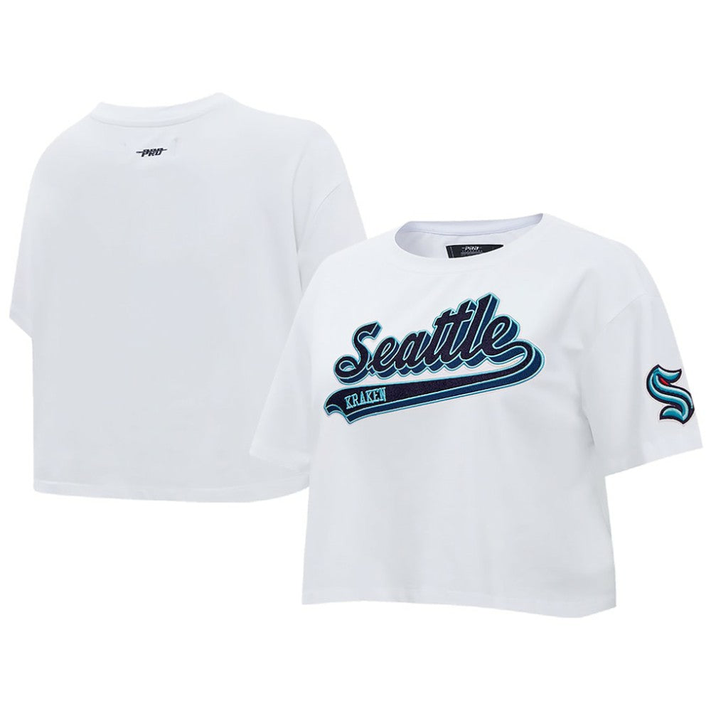 Seattle Kraken Pro Standard Women's Boxy Script Tail Cropped T-Shirt - White - NHL 200723739