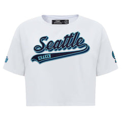 Seattle Kraken Pro Standard Women's Boxy Script Tail Cropped T-Shirt - White - NHL 200723739