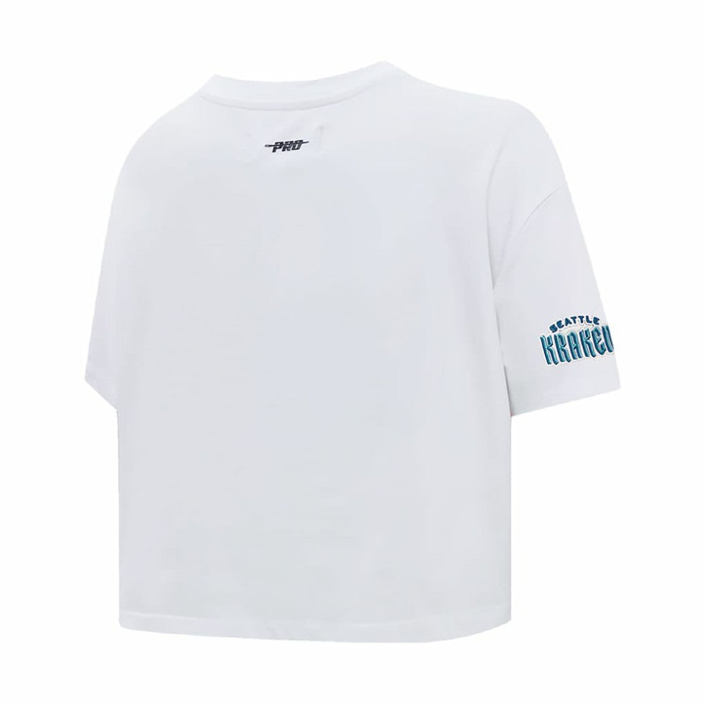 Seattle Kraken Pro Standard Women's Boxy Script Tail Cropped T-Shirt - White - NHL 200723739