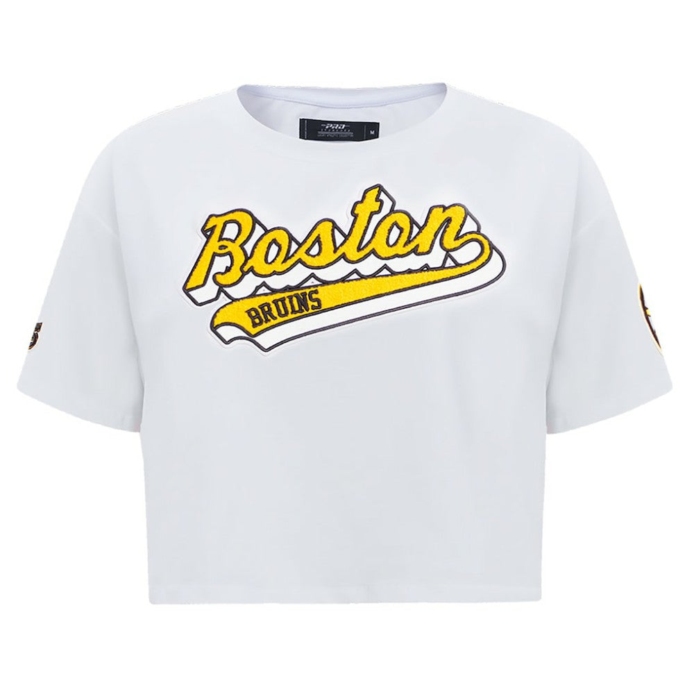 Boston Bruins Pro Standard Women's Boxy Script Tail Cropped T-Shirt - White - NHL 200723741