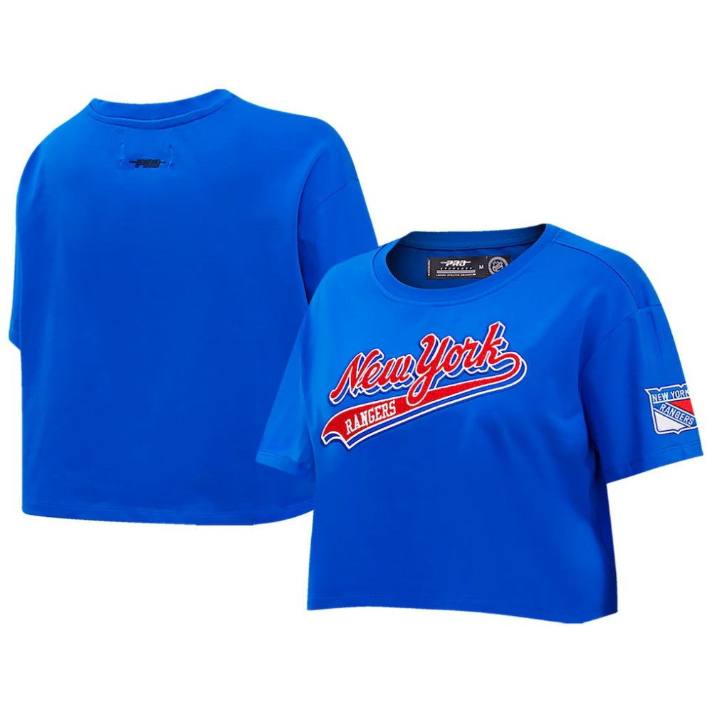 New York Rangers Pro Standard Women's Boxy Script Tail Cropped T-Shirt - Blue - NHL 200723744