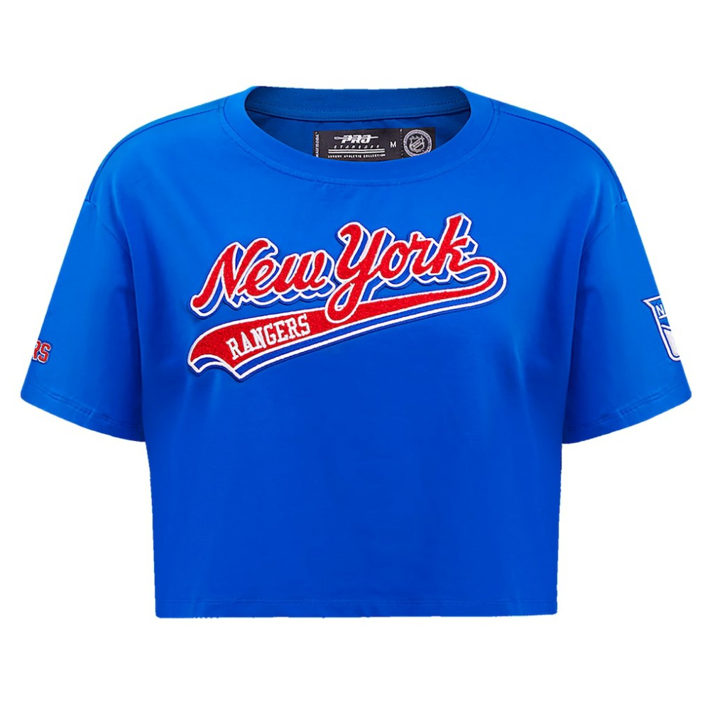 New York Rangers Pro Standard Women's Boxy Script Tail Cropped T-Shirt - Blue - NHL 200723744