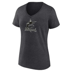 Miami Marlins Women's Personalized Monochrome Name & Number V-Neck T-Shirt - Charcoal - MLB Discount