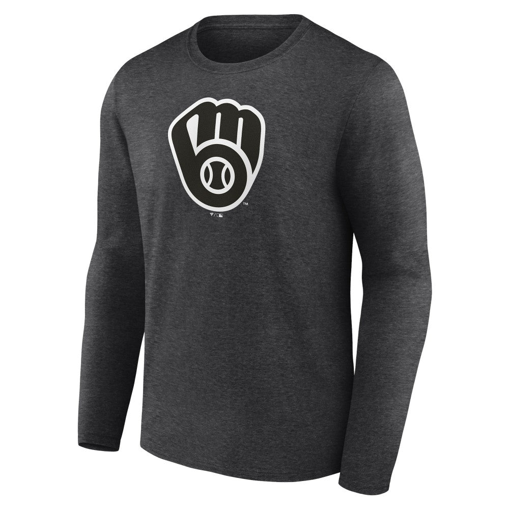 Milwaukee Brewers Personalized Monochrome Name & Number Long Sleeve T-Shirt - Charcoal - MLB Sale