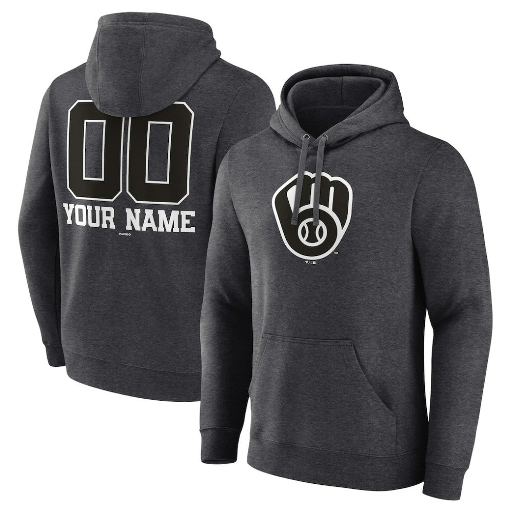 Milwaukee Brewers Personalized Monochrome Name & Number Pullover Hoodie - Charcoal - MLB Sale
