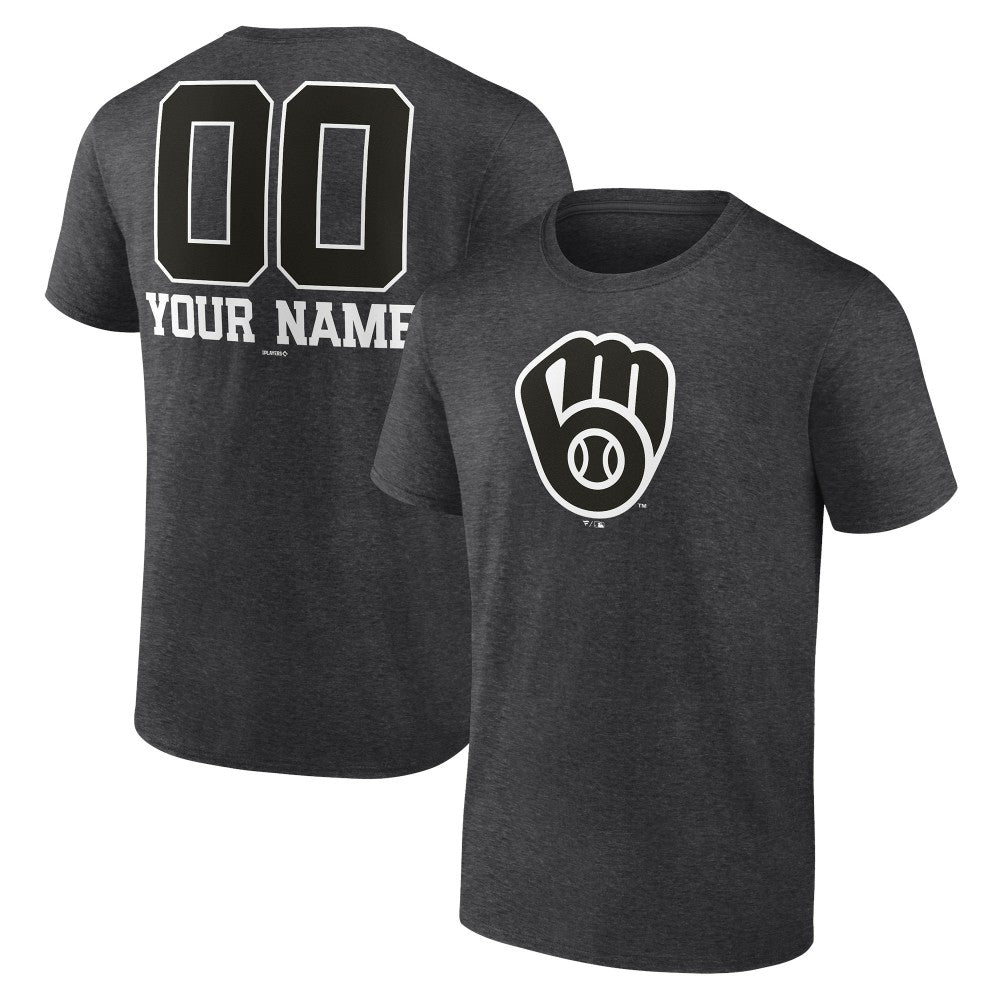 Milwaukee Brewers Personalized Monochrome Name & Number T-Shirt - Charcoal - MLB Sale