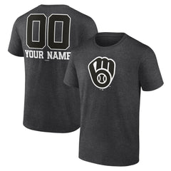 Milwaukee Brewers Personalized Monochrome Name & Number T-Shirt - Charcoal - MLB Sale