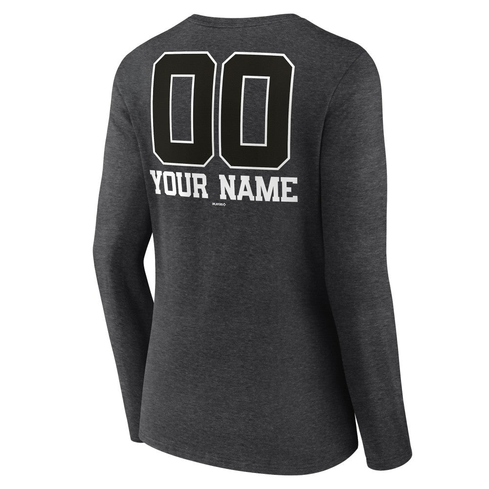 Milwaukee Brewers Women's Personalized Monochrome Name & Number Long Sleeve V-Neck T-Shirt - Charcoal - MLB on Sale