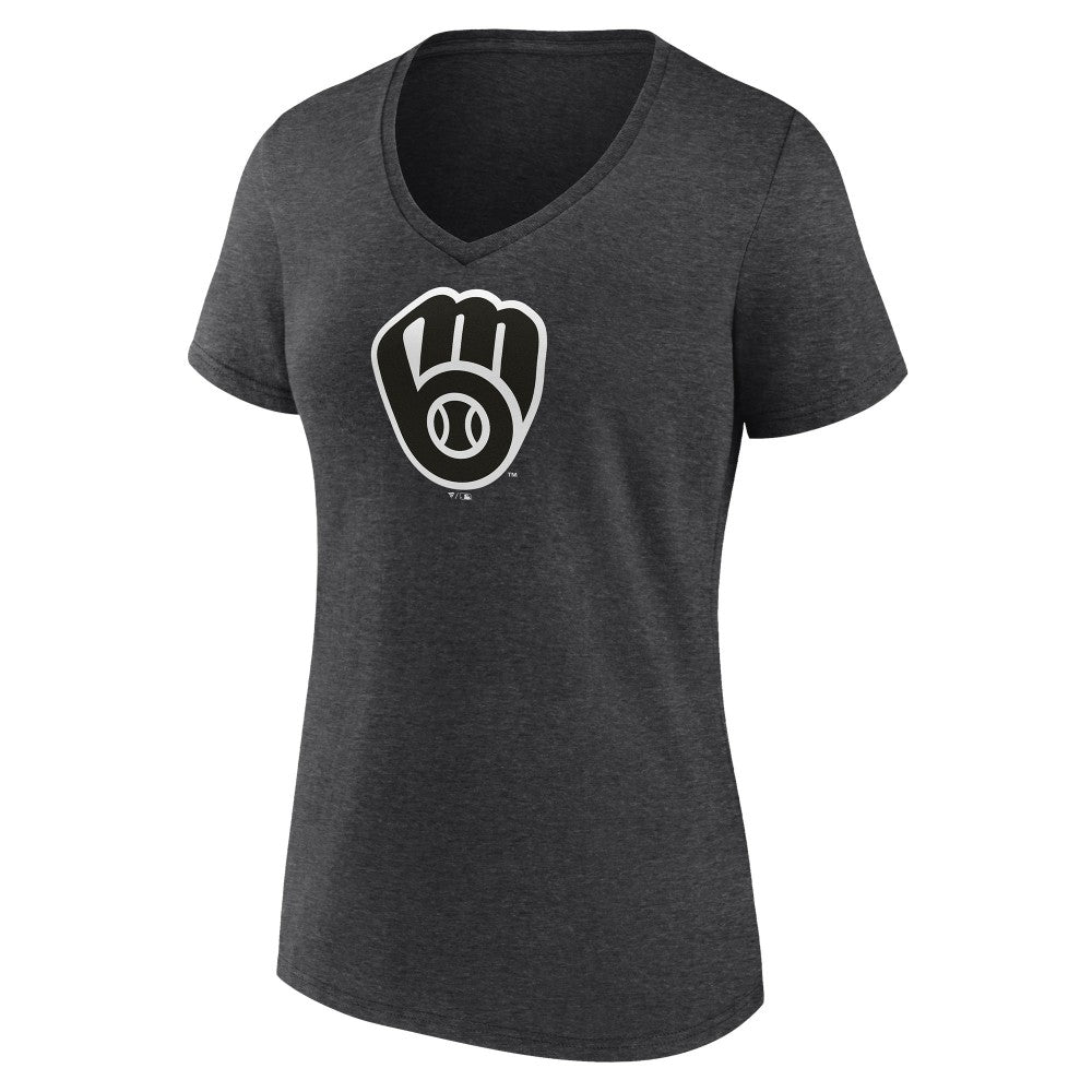 Milwaukee Brewers Women's Personalized Monochrome Name & Number V-Neck T-Shirt - Charcoal - MLB on Sale