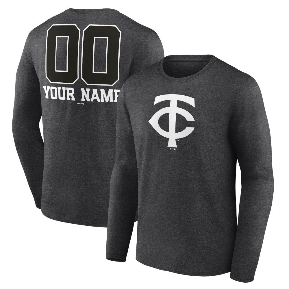 Minnesota Twins Personalized Monochrome Name & Number Long Sleeve T-Shirt - Charcoal - MLB Online