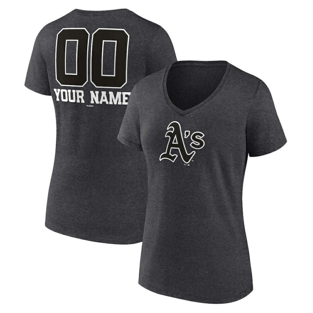 Athletics Women's Personalized Monochrome Name & Number V-Neck T-Shirt - Charcoal - MLB Lifestyle
