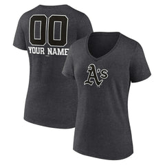 Athletics Women's Personalized Monochrome Name & Number V-Neck T-Shirt - Charcoal - MLB Lifestyle