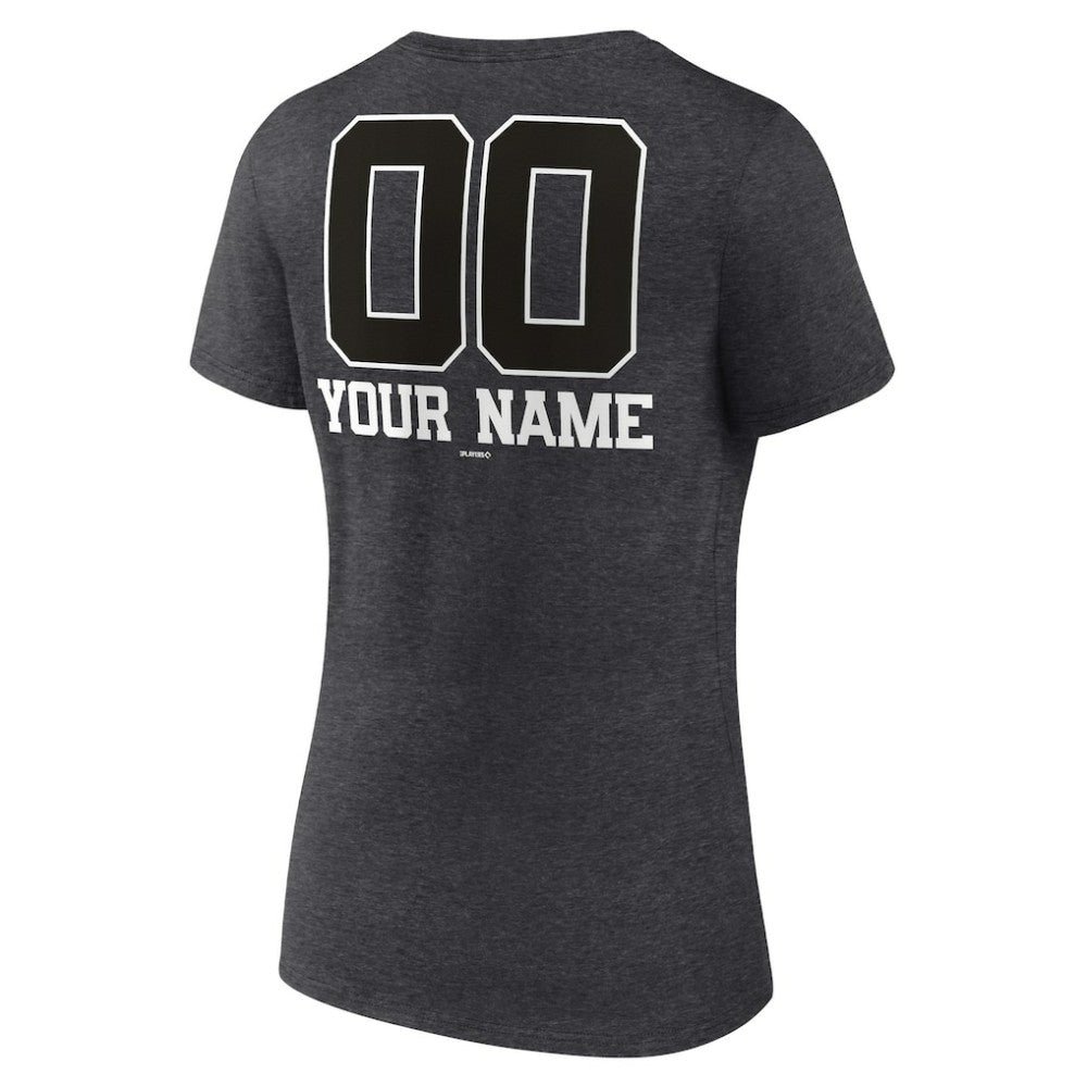 Athletics Women's Personalized Monochrome Name & Number V-Neck T-Shirt - Charcoal - MLB Lifestyle