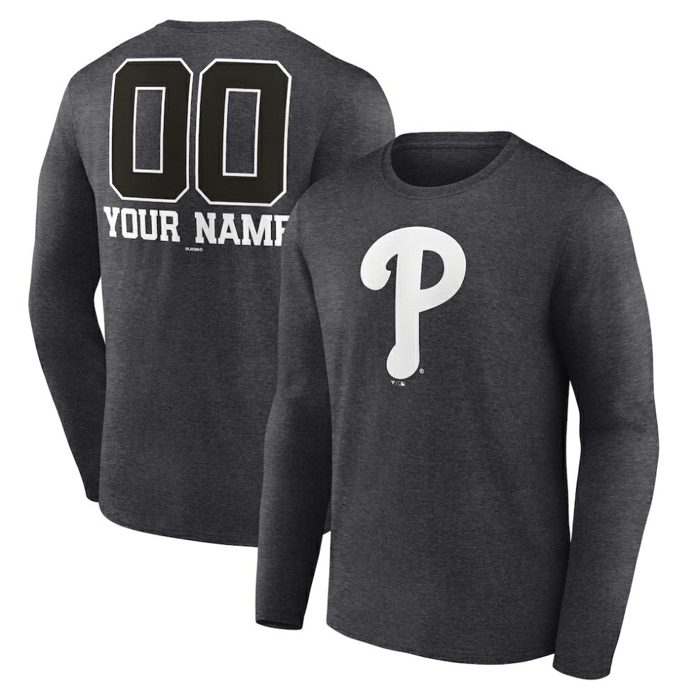 Philadelphia Phillies Personalized Monochrome Name & Number Long Sleeve T-Shirt - Charcoal - MLB Discount