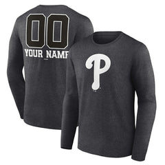 Philadelphia Phillies Personalized Monochrome Name & Number Long Sleeve T-Shirt - Charcoal - MLB Discount