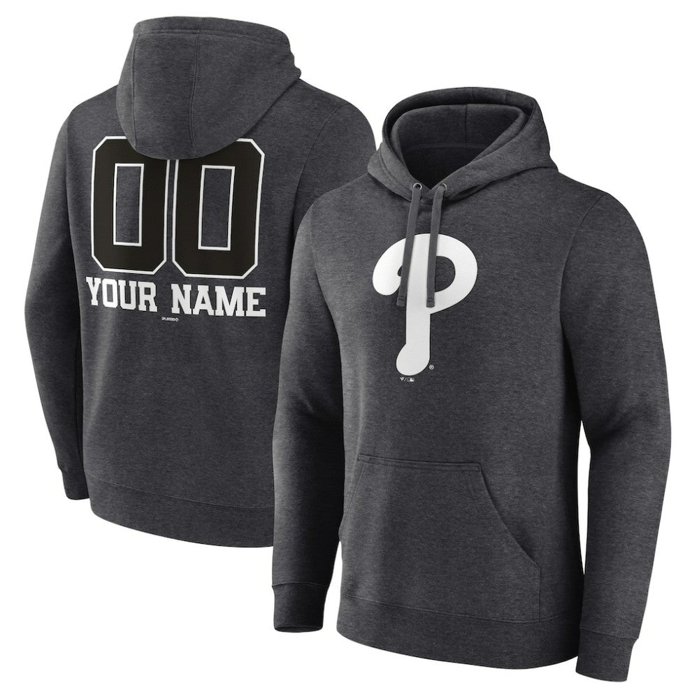 Philadelphia Phillies Personalized Monochrome Name & Number Pullover Hoodie - Charcoal - MLB Sale