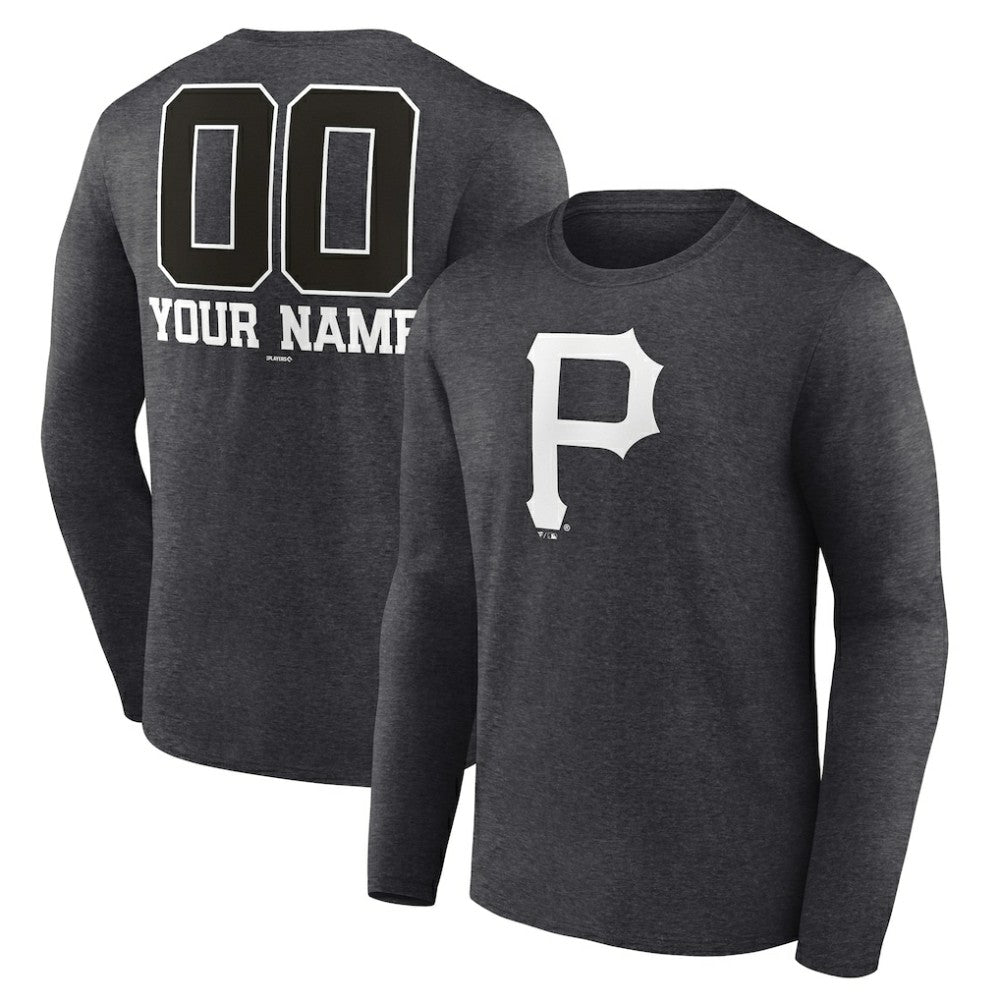 Pittsburgh Pirates Personalized Monochrome Name & Number Long Sleeve T-Shirt - Charcoal - MLB on Sale