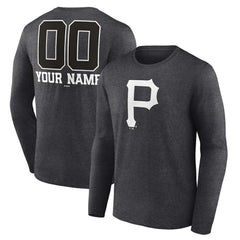 Pittsburgh Pirates Personalized Monochrome Name & Number Long Sleeve T-Shirt - Charcoal - MLB on Sale