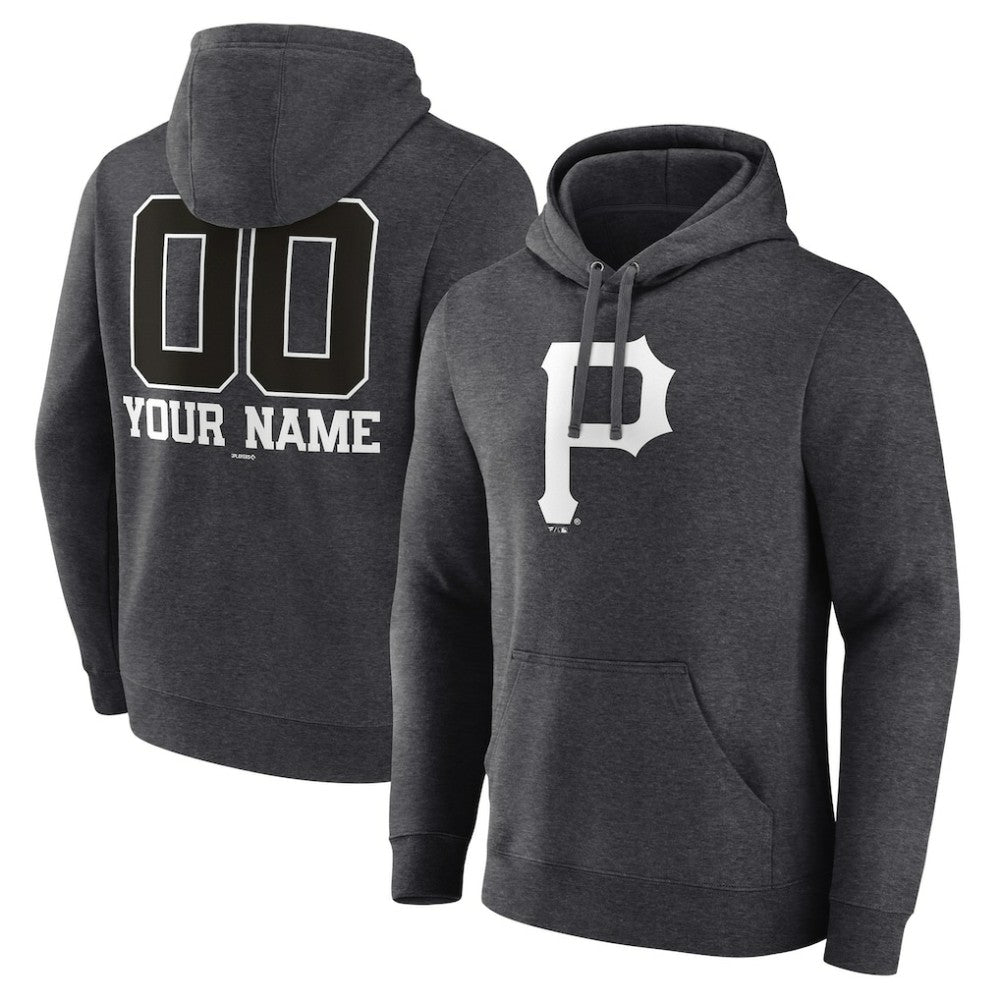 Pittsburgh Pirates Personalized Monochrome Name & Number Pullover Hoodie - Charcoal - MLB Lifestyle