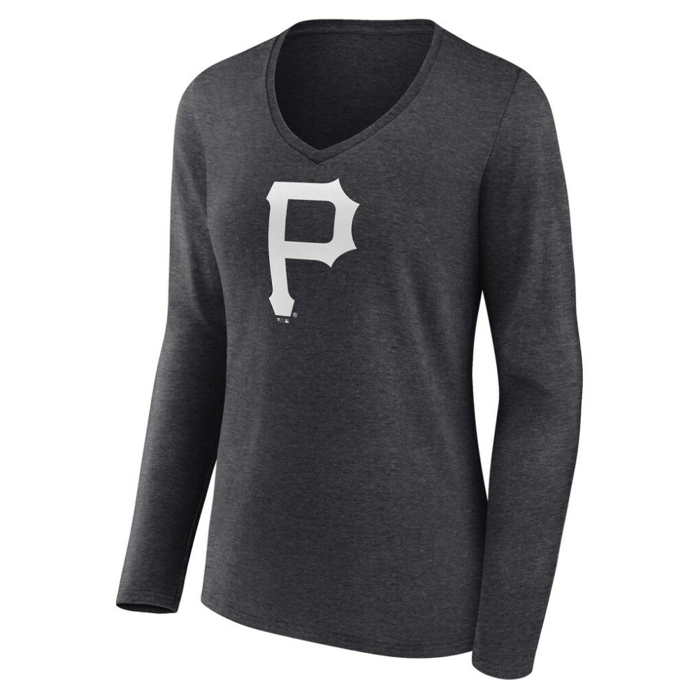 Pittsburgh Pirates Women's Personalized Monochrome Name & Number Long Sleeve V-Neck T-Shirt - Charcoal - MLB Online