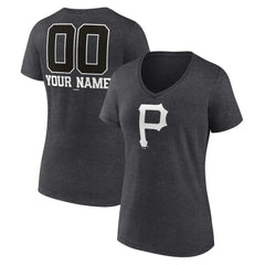 Pittsburgh Pirates Women's Personalized Monochrome Name & Number V-Neck T-Shirt - Charcoal - MLB Online