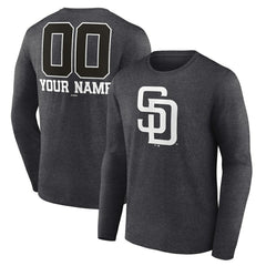 San Diego Padres Personalized Monochrome Name & Number Long Sleeve T-Shirt - Charcoal - MLB Sale