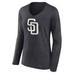 San Diego Padres Women's Personalized Monochrome Name & Number Long Sleeve V-Neck T-Shirt - Charcoal - MLB Lifestyle