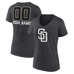 San Diego Padres Women's Personalized Monochrome Name & Number V-Neck T-Shirt - Charcoal - MLB Discount