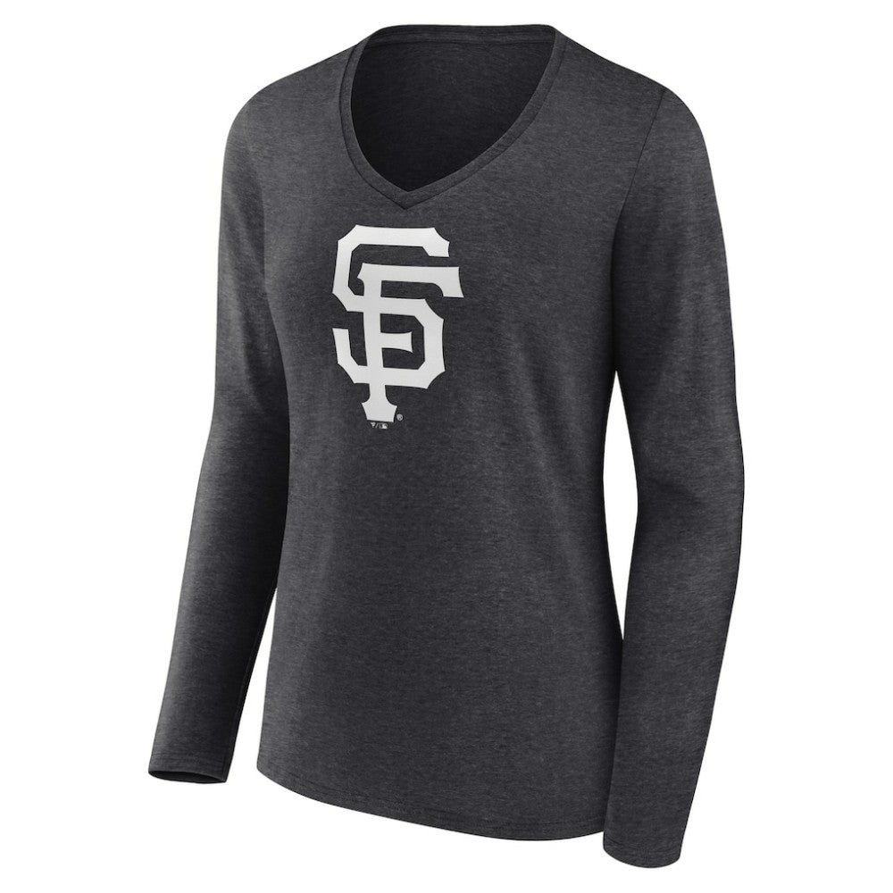 San Francisco Giants Women's Personalized Monochrome Name & Number Long Sleeve V-Neck T-Shirt - Charcoal - MLB on Sale