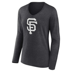 San Francisco Giants Women's Personalized Monochrome Name & Number Long Sleeve V-Neck T-Shirt - Charcoal - MLB on Sale