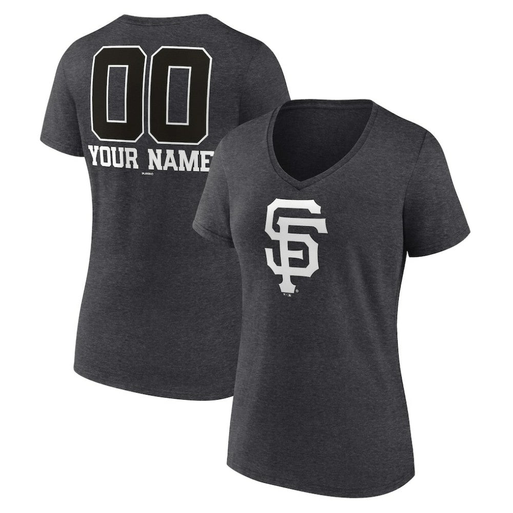 San Francisco Giants Women's Personalized Monochrome Name & Number V-Neck T-Shirt - Charcoal - MLB Online