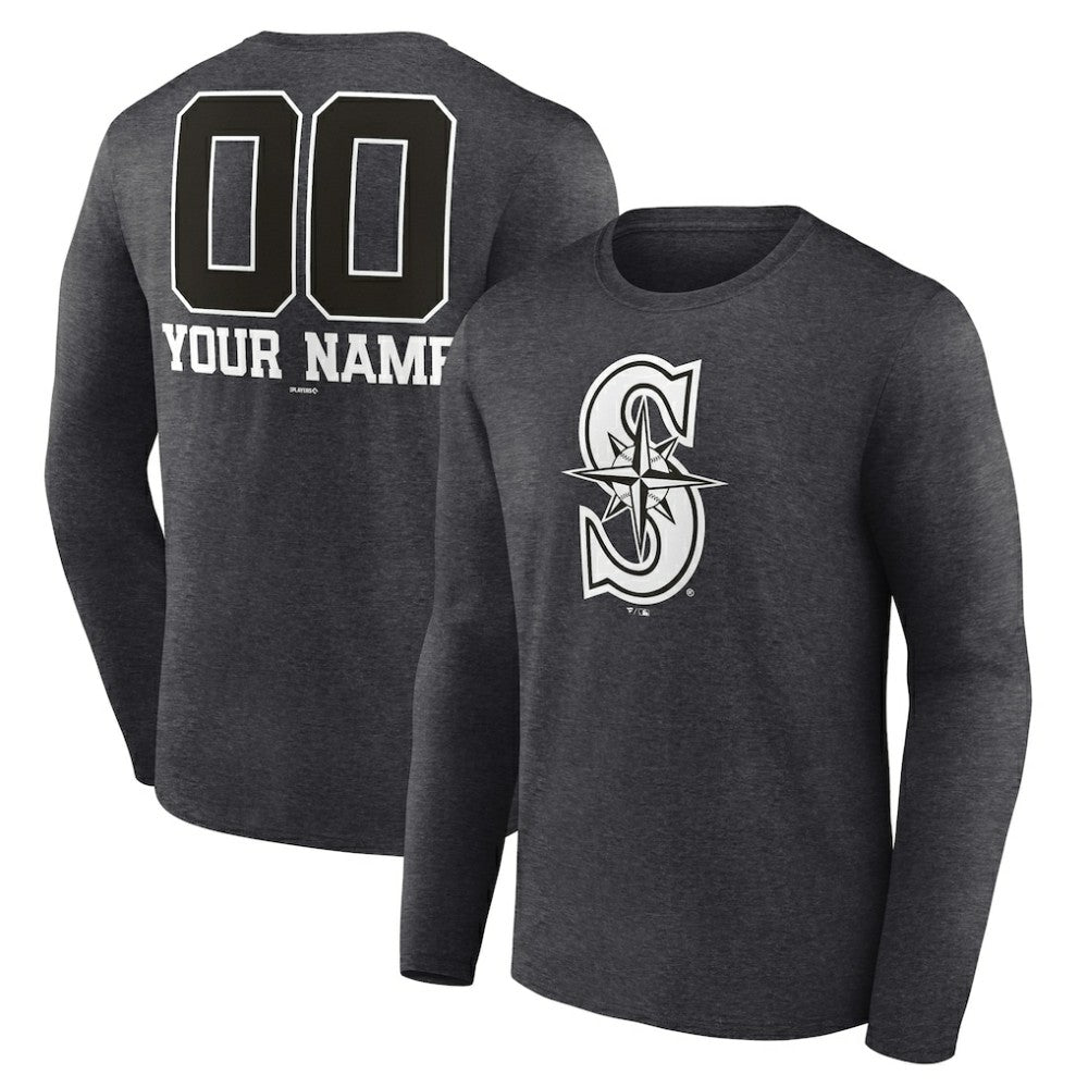 Seattle Mariners Personalized Monochrome Name & Number Long Sleeve T-Shirt - Charcoal - MLB on Sale