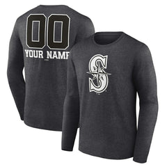 Seattle Mariners Personalized Monochrome Name & Number Long Sleeve T-Shirt - Charcoal - MLB on Sale