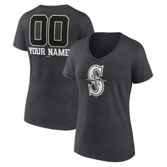 Seattle Mariners Women's Personalized Monochrome Name & Number V-Neck T-Shirt - Charcoal - MLB Online