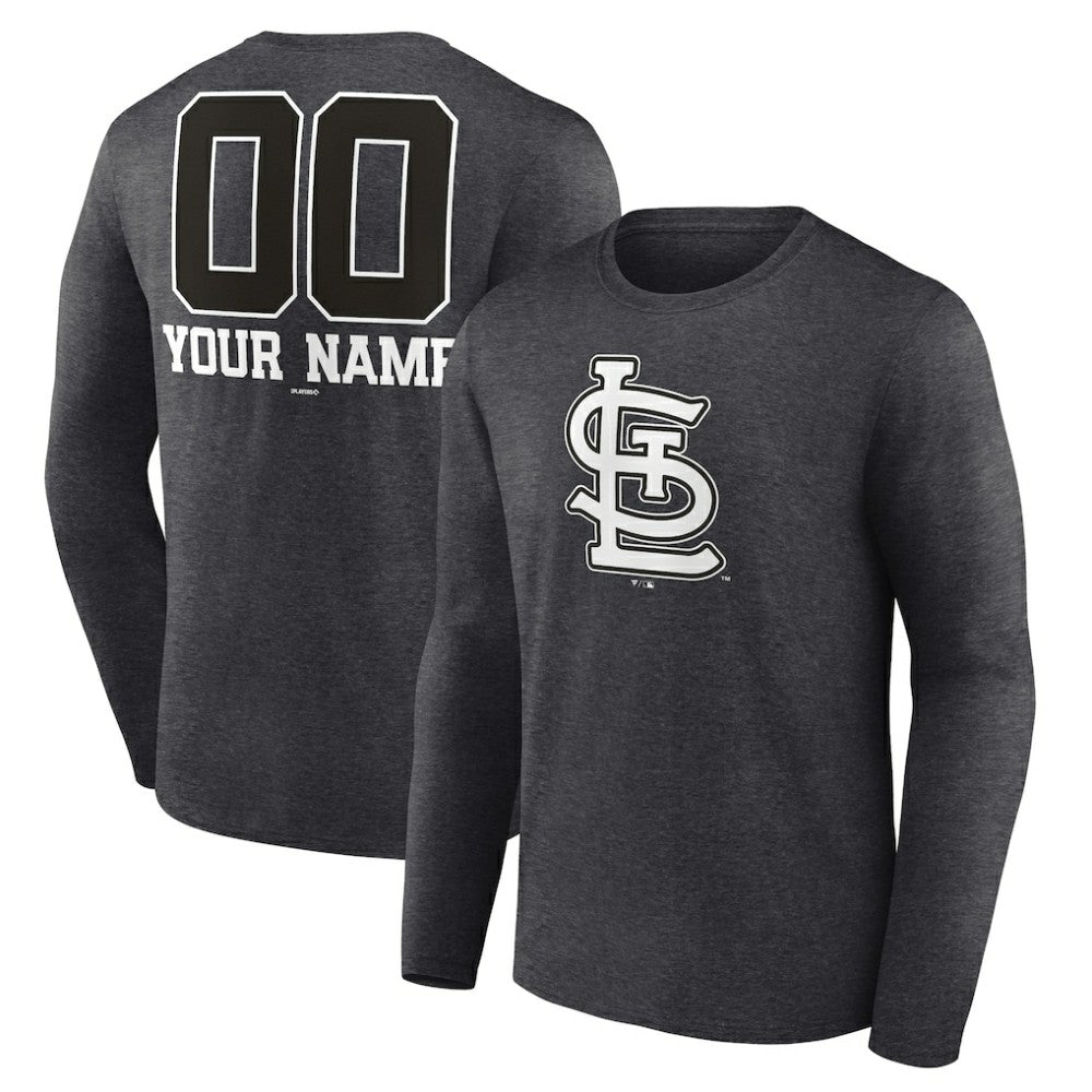 St. Louis Cardinals Personalized Monochrome Name & Number Long Sleeve T-Shirt - Charcoal - MLB on Sale