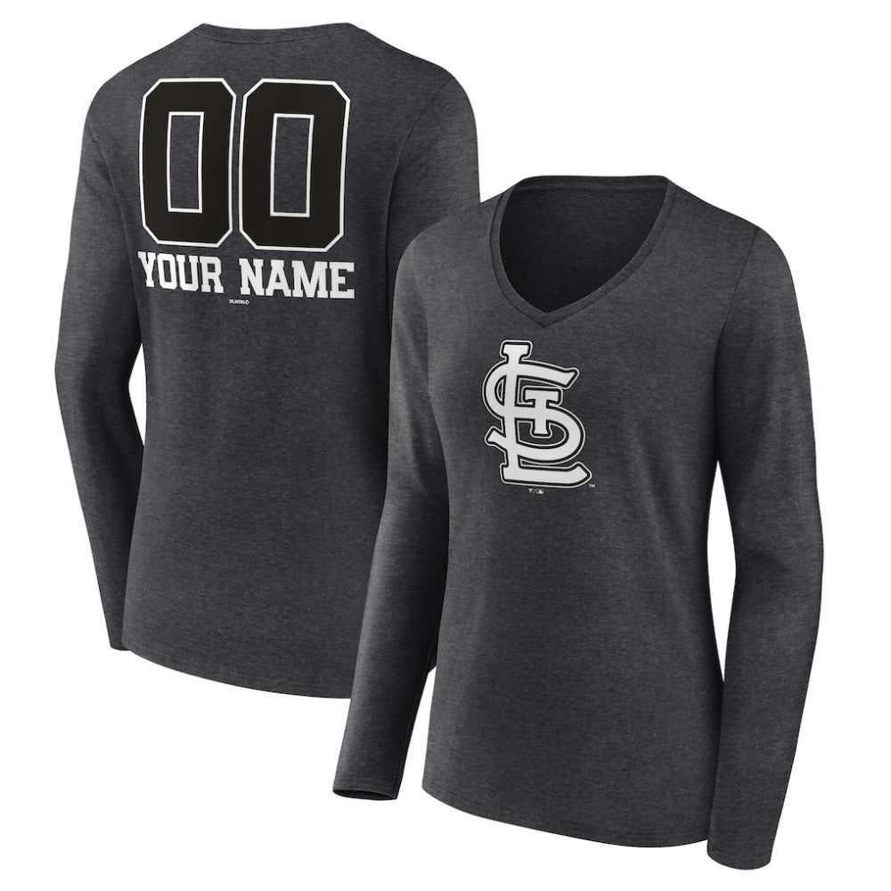 St. Louis Cardinals Women's Personalized Monochrome Name & Number Long Sleeve V-Neck T-Shirt - Charcoal - MLB Online