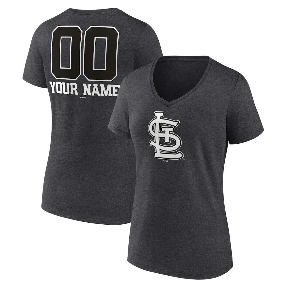 St. Louis Cardinals Women's Personalized Monochrome Name & Number V-Neck T-Shirt - Charcoal - MLB on Sale