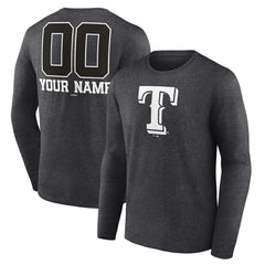 Texas Rangers Personalized Monochrome Name & Number Long Sleeve T-Shirt - Charcoal - MLB Sale