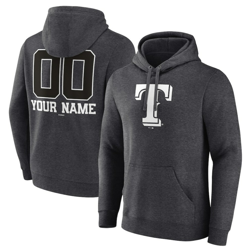 Texas Rangers Personalized Monochrome Name & Number Pullover Hoodie - Charcoal - MLB Online