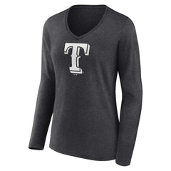 Texas Rangers Women's Personalized Monochrome Name & Number Long Sleeve V-Neck T-Shirt - Charcoal - MLB Online