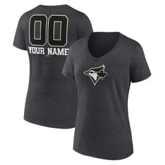 Toronto Blue Jays Women's Personalized Monochrome Name & Number V-Neck T-Shirt - Charcoal - MLB Lifestyle