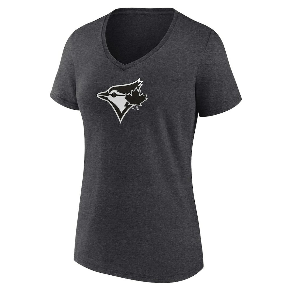Toronto Blue Jays Women's Personalized Monochrome Name & Number V-Neck T-Shirt - Charcoal - MLB Lifestyle